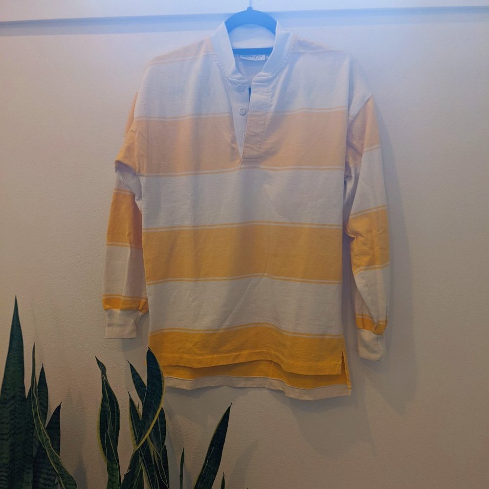 Vintage Sunday Yellow Striped Rugby Shirt, Medium Size M